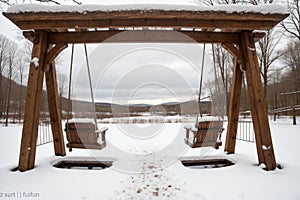 Snow on the back of an old swing