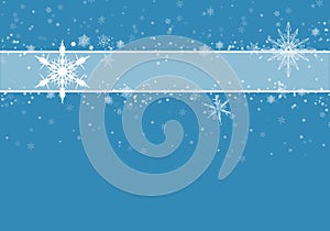 Snow background blue. Christmas snowfall with defocused flakes. Winter concept with falling snow. Holiday texture and white