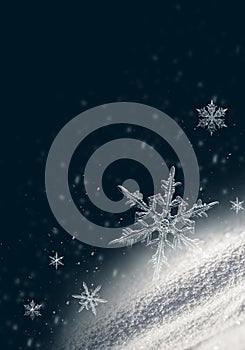 Snow background. Blue Christmas snowfall with defocused flakes. Winter concept with falling snow. Holiday texture and white