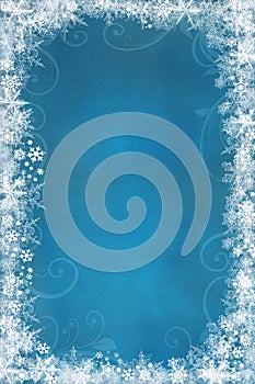 Snow background. Blue Christmas snowfall with defocused flakes. Winter concept with falling snow. Holiday texture and white