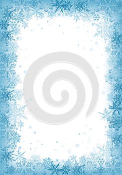 Snow background. Blue and white Christmas snowfall with defocused flakes. Winter concept with falling snow. Holiday texture and