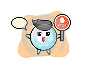 Snow ball character illustration holding a stop sign