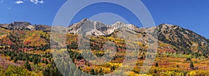 Snow basin landscape with bright fall foliage at Mt Ogden in Utah
