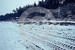Snow on a beach and dunes - winter time