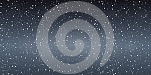 Snow black background. Christmas snowy winter design. White falling snowflakes, abstract landscape. Cold weather effect