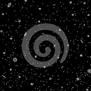 Snow on black background. Winter snowfall.