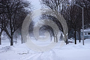 Snow Blizzard on City Street, Neighborhood