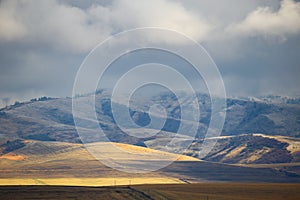 Snow on the Blue Mountains in autumn in Walla Walla, Washington