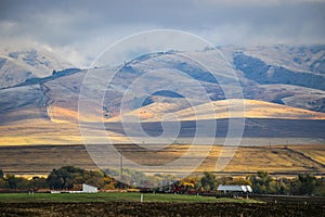 Snow on the Blue Mountains in autumn in Walla Walla, Washington