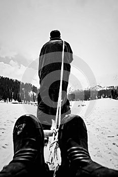 Snow boarding sledge black and white