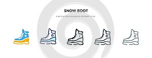 Snow boot icon in different style vector illustration. two colored and black snow boot vector icons designed in filled, outline,