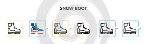 Snow boot vector icon in 6 different modern styles. Black, two colored snow boot icons designed in filled, outline, line and