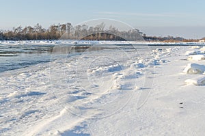 Snow break on river