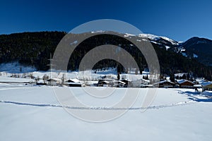 Snow and buildings in Wagrain in Austria