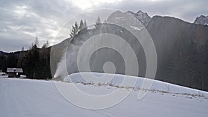 A snow cannon in action