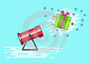 Snow cannon and flying gift box