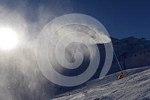 Snow cannon making snow