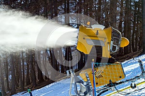 Snow cannon produces artificial snow