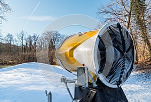 Snow cannon for producing artificial snow for ski slopes.