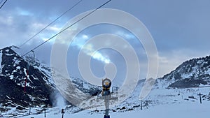 snow cannon at ski resort in winter