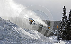 Snow cannons making snow