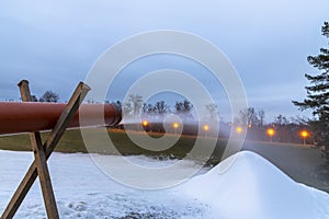 Snow canon working at night