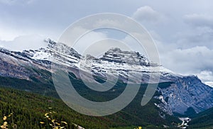 Snow-capped Cirrus Mountain in late autumn season.