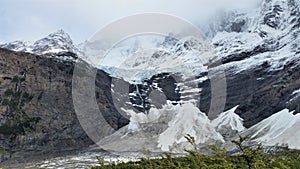 Snow-capped granite peaks and glacier in Torres del Paine National Park, Patagonia Chile
