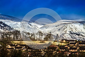 Snow capped hills