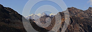 snow capped himalaya mountains and arid landscape of tawang, close to the india china border in arunachal pradesh