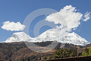 Snow-capped Huascaran seen from the district of Shupluy