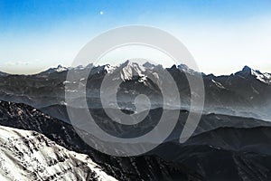 Snow-capped Italian Apuan Alps peak aerial panorama, Apuane, Tuscany photo