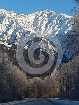 Snow capped mountain alongside Haines Highway