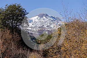 Snow-capped mountain of chillan in the Ã‘uble mountain range, Chile.