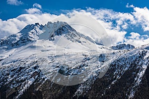 A Snow Capped Mountain Peak in Skagway Alaska