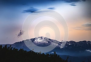 Snow Capped Mountain at Sunset or Sunrise - Pikes Peak