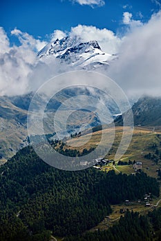 Snow capped mountains.