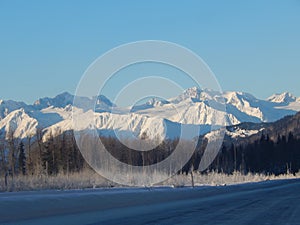 Snow capped mountains along the Haines Highway