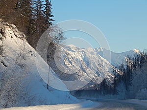 Snow capped mountains along the Haines Highway