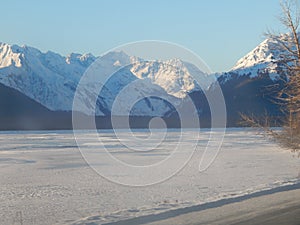 Snow capped mountains along the Haines Highway