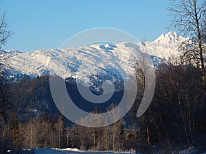 Snow capped mountains along the Haines Highway