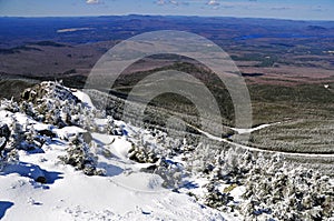 Snow capped mountains and alpine landscape in the Adirondacks, New York State