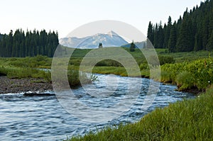 Snow-capped mountains and clear cool water