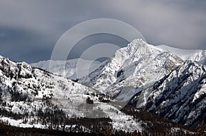 Snow capped mountains in the Rocky Mountains, Alberta, Canada