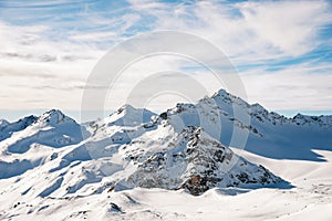 Snow-capped peaks of the mountains of the Caucasian ridge