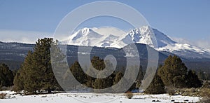 Snow capped peaks in winter