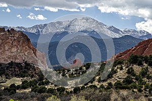 Snow-capped Pike`s Peak in Colorado