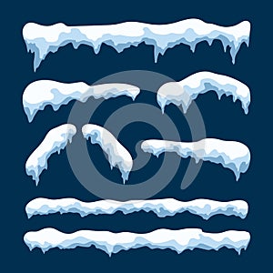 Snow Caps collection. Christmas decoration element. Vector illustration isolated on dark background
