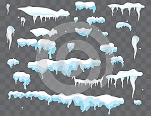 Snow caps, snowballs and snowdrifts set. Snow cap vector collection. Winter decoration element. Snowy elements on winter