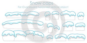 Snow caps on white background. 2020. Set isolated. Snow icicles. For text, font, home, oval, square, convex Outline, smooth Vector